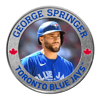 A picture of a 1 oz Toronto Blue Jays Silver Colorized Round- George Springer